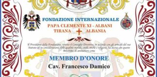 Donazione sangue, il barlettano Damico nominato membro d’onore della Fondazione Internazionale Papa Clemente XI