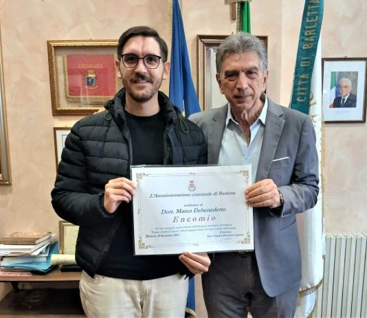 Il sindaco Cannito encomia Marco Debenedetto, insignito del “Premio America Giovani”